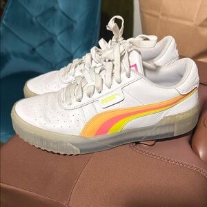 Puma White Low-Top Sneakers with Pink, Orange & Yellow Stripe